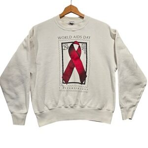 VTG 1993 World AIDS Day Sweatshirt AIDS Awareness Red Ribbon Fruit of the Loom M